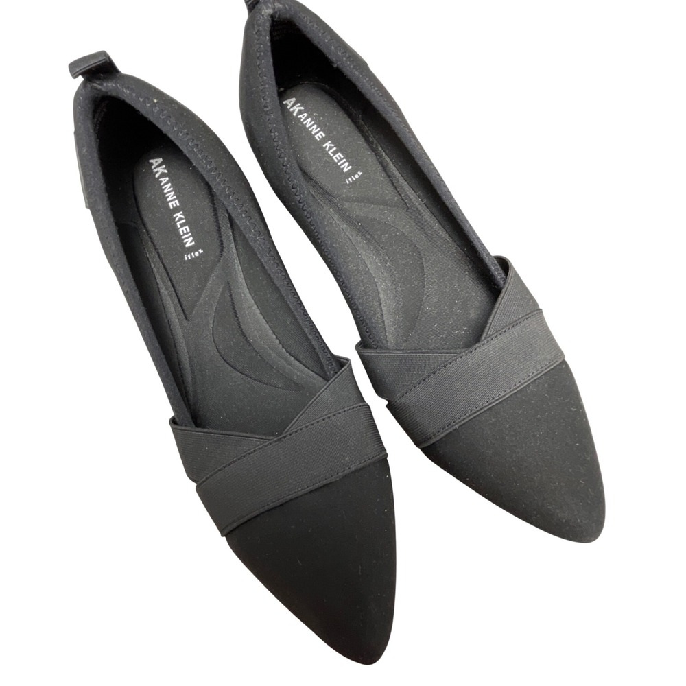Anne Klein Oval Flats Womens 9M Black iflex Pointed Toe Elastic Strap AKOVAL
